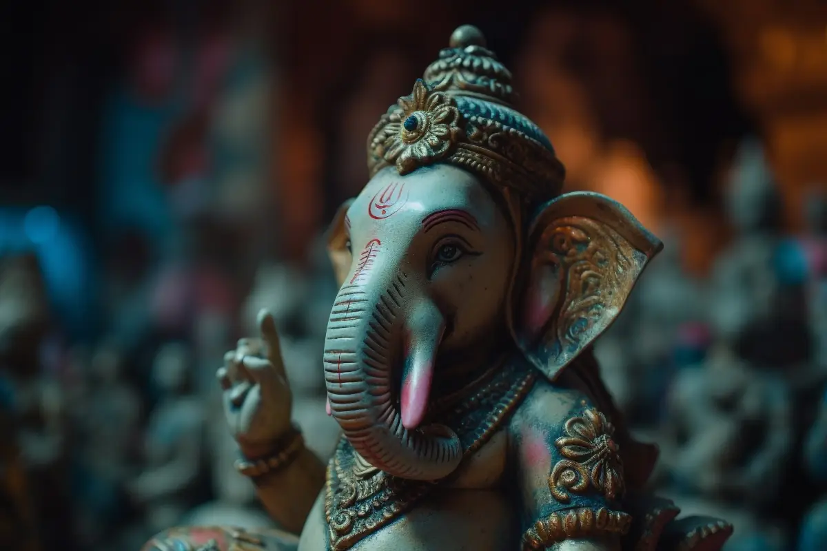 Close-up of a Lord Ganesha idol during a festival.