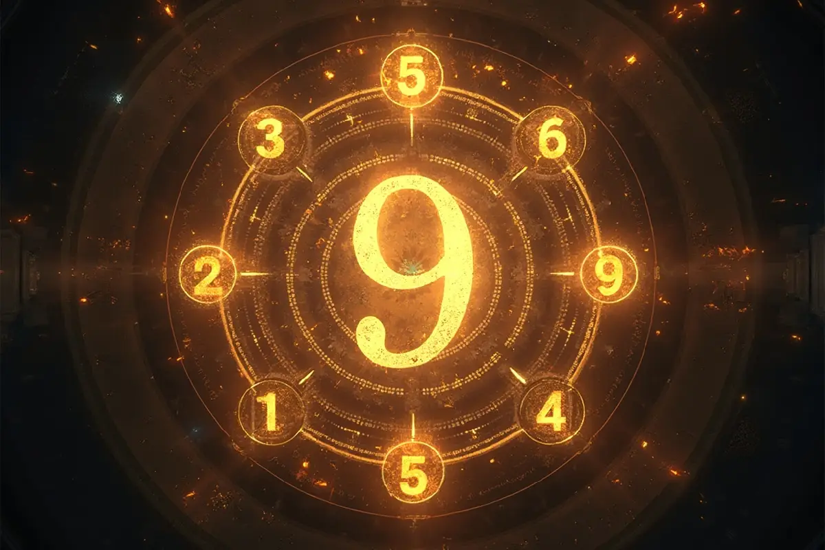 Golden Life Path Number 9 in a spiritual, radiant design