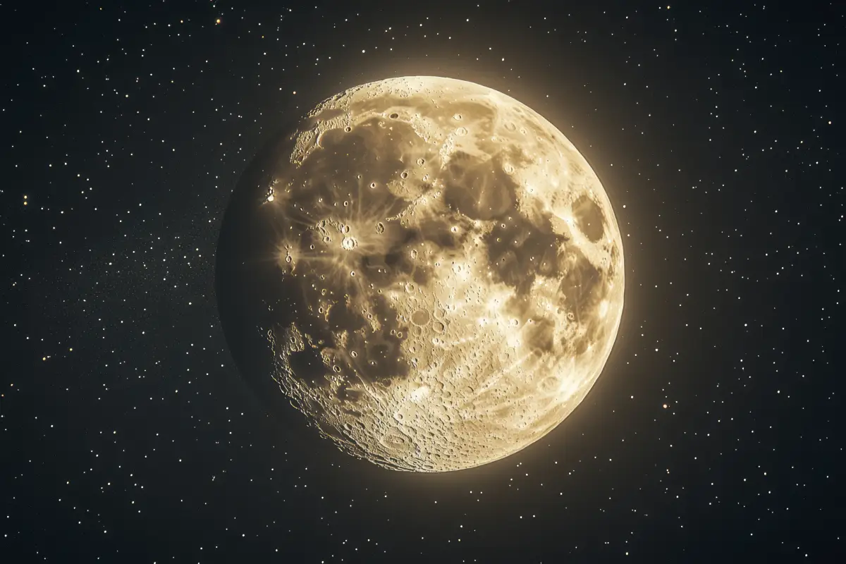 Full moon glowing brightly in a starry night sky.