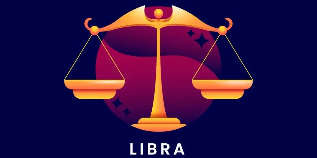 Graceful illustration of the Libra zodiac sign with balanced scales against a pastel sky, symbolizing harmony and fairness, central themes in Libra's horoscope for 2025.