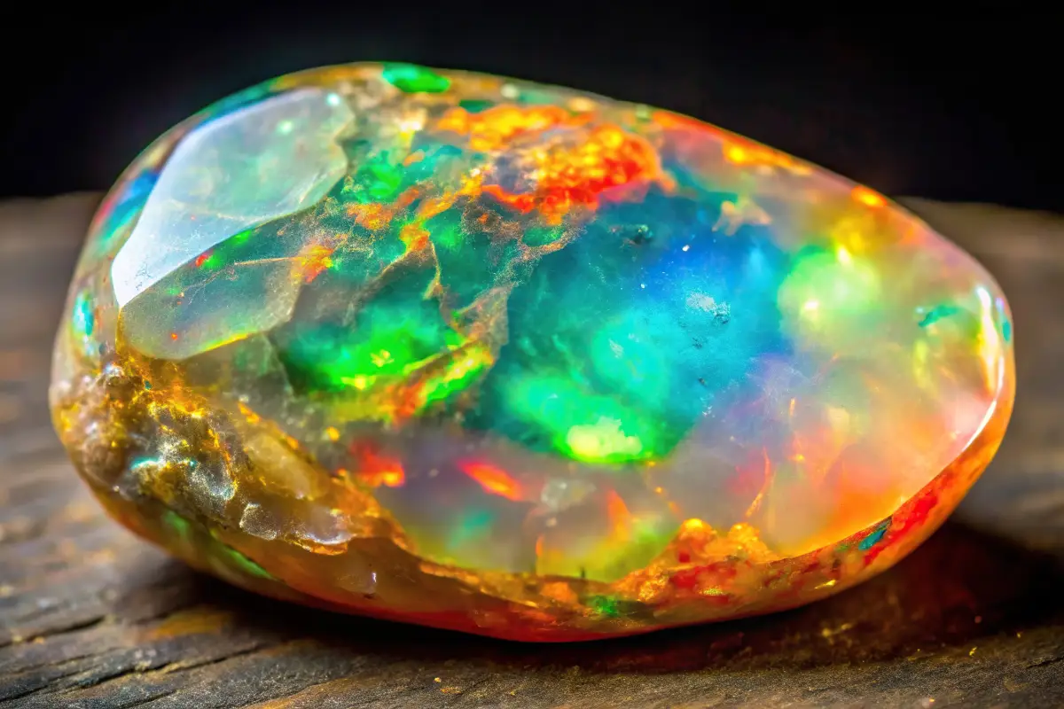 An enchanting opal gemstone reflecting a kaleidoscope of colors, the October birthstone renowned for its vibrant play-of-color.